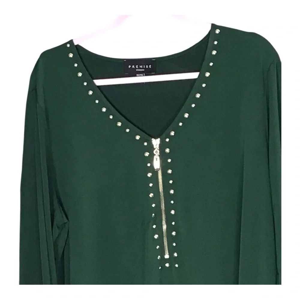 Green Studded Women's Top by Premise size 1X - Picture 3 of 4